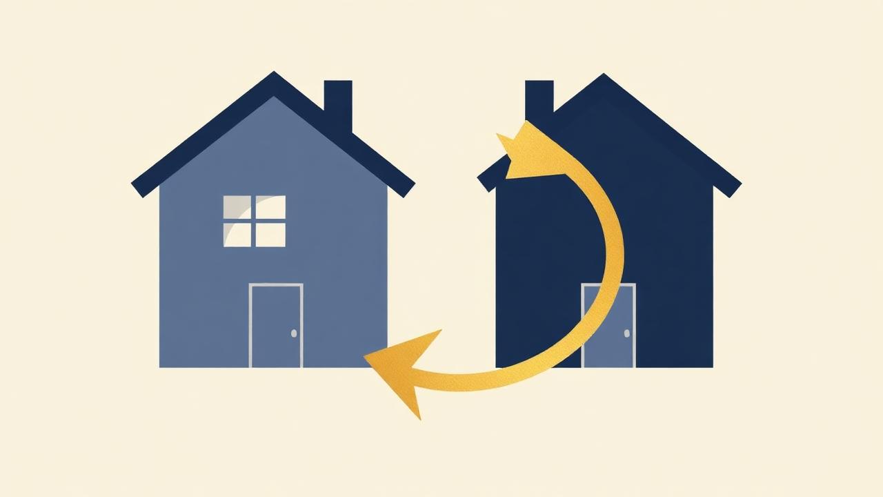 Two houses connected by a gold circular swap arrow